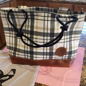 Chic Plaid Tote with Leather Base